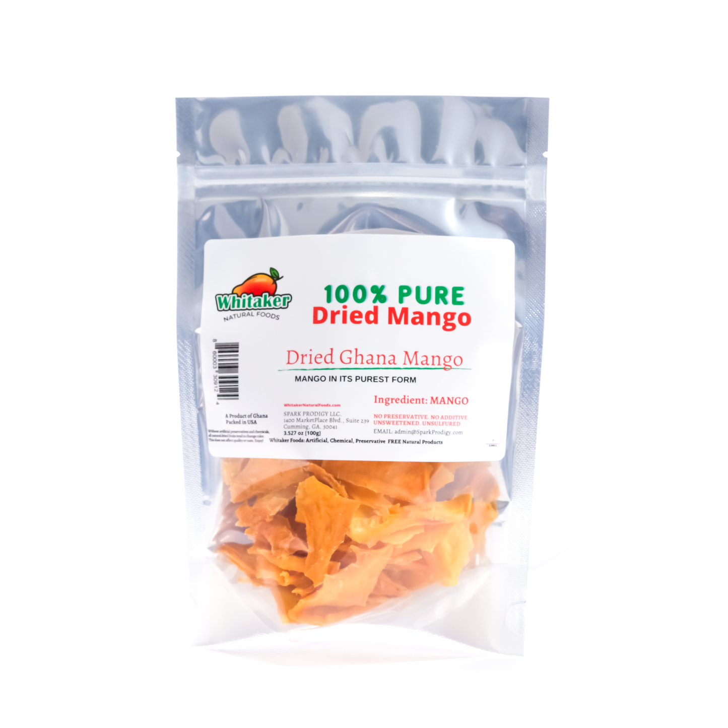 Whitaker Natural Foods | Dried Pure Ghana Mango | No Sugar Added | Healthy Vegan Snack