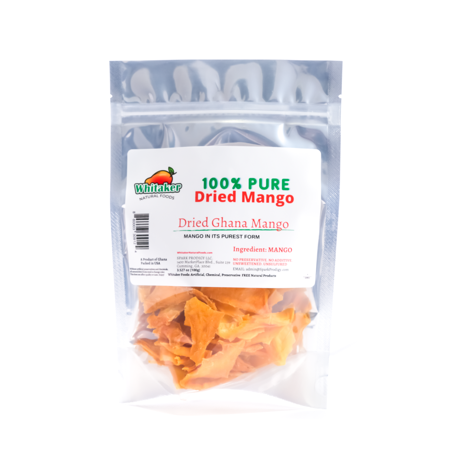 Whitaker Natural Foods | Dried Pure Ghana Mango | No Sugar Added | Healthy Vegan Snack