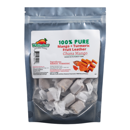 Whitaker Natural Foods | 100% Pure Dried Dehydrated Mango With Tumeric Fruit Leather | Vegan Natural Fruit | Good For Inflammation 