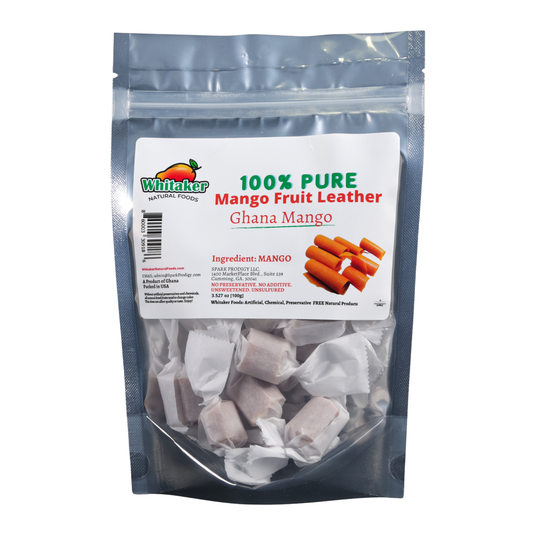 Whitaker Natural Foods | 100% Pure Dehydrated Ghana Mango Leather | No Sugar Added | Healthy Vegan Snack | Weight Loss Snack